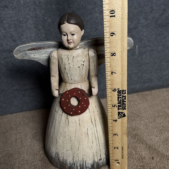 DEPT 56 FOLK ART ANGEL WREATH WINGS WOODEN FIGURINE FARMHOUSE DECOR WOOD *read* - Picture 6 of 6